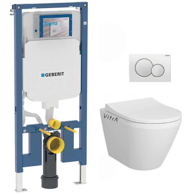 Geberit - Pack wc Bati-support UP720 extra-plat + wc sans bride Vitra Integra avec fixations invisibles + Abattant softclose + Pla