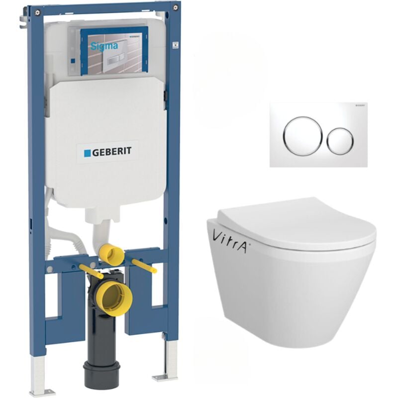 Pack wc Bati-support Geberit UP720 extra-plat + wc sans bride Vitra Integra avec fixations invisibles + Abattant softclose + Pla