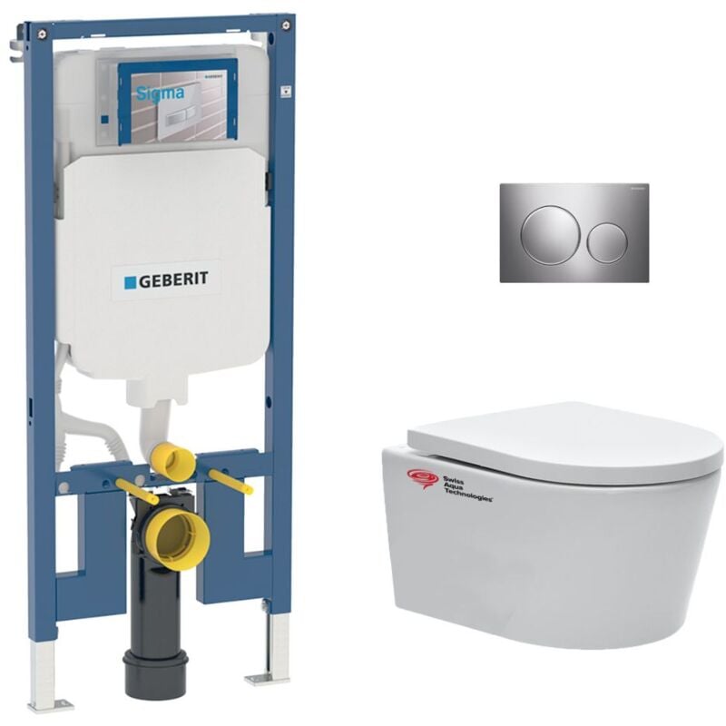 Pack wc bati-support Geberit wc Swiss Aqua Technologies sans bride + abattant SoftClose + plaque (SLIM-SATrimless-F)