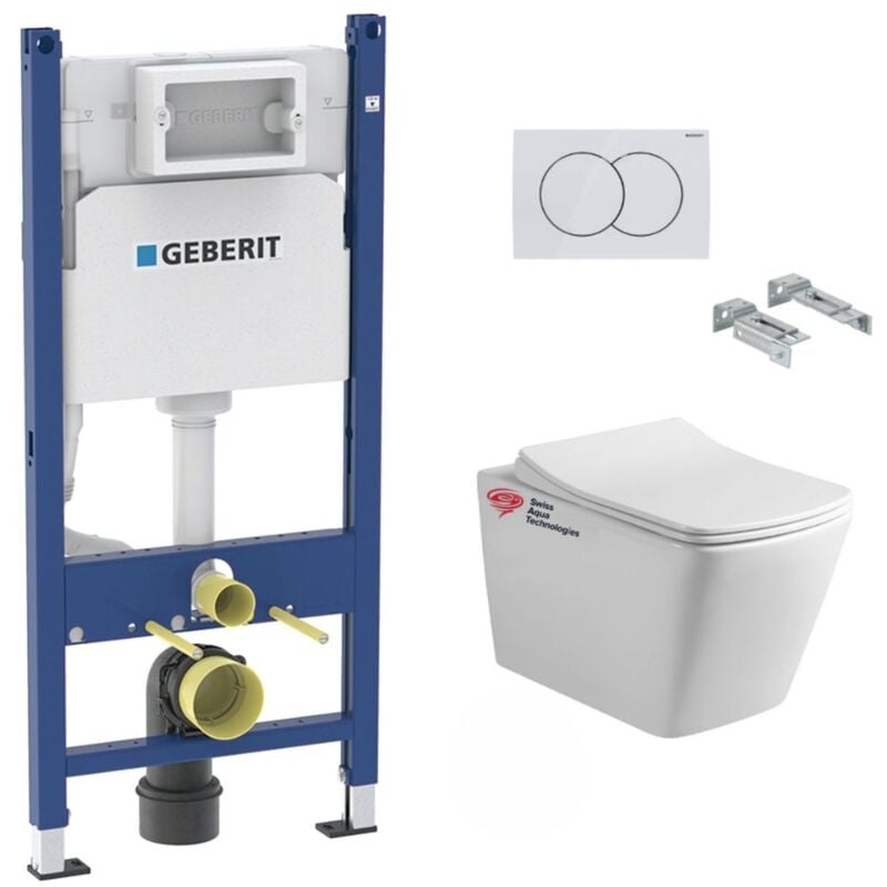 Geberit - Pack wc bati-support + wc sans bride Swiss Aqua Technologies + plaque (SINFIGEB3)