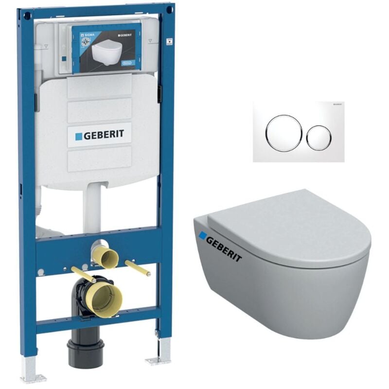 Pack wc Bati Geberit Duofix + Cuvette wc suspendu Rimfree + Plaque de commande Sigma20 Blanc chrome (GebiCon-C)