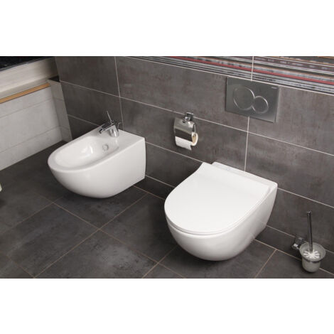 Geberit Pack WC GEBERIT DuofixBasic + VITRA Cuvette sans bride SENTO avec abattant softclose + Plaque de commande Delta 50 blanc