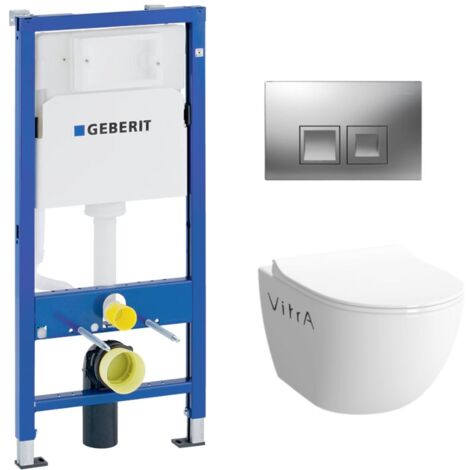 Geberit Pack WC GEBERIT DuofixBasic + VITRA Cuvette sans bride SENTO avec abattant softclose + Plaque de commande Delta 50 chrome