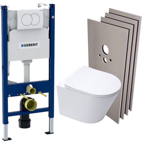 Geberit Pack WC Vorwandelement + WC SAT Infinitio spülrandlos + Weiße Platte + Verkleidungsset (InfinitioGeb3-sabo-DE)