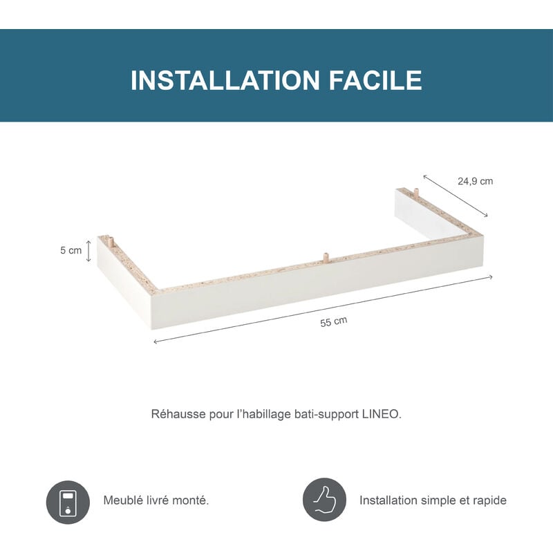 Réhausse 5cm pour coffrage/habillage Lineo pour bati support wc suspendu - Finition laquée blanche - Geberit