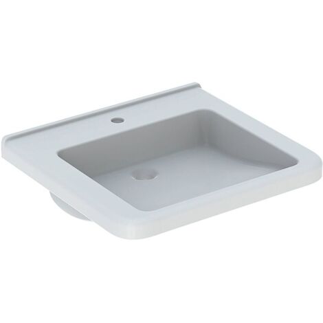 Geberit Renova Comfort Square Waschtisch barrierefrei, Breite 60cm, Tiefe 55cm, Hahnloch mittig, ohne Überlauf, Weiß