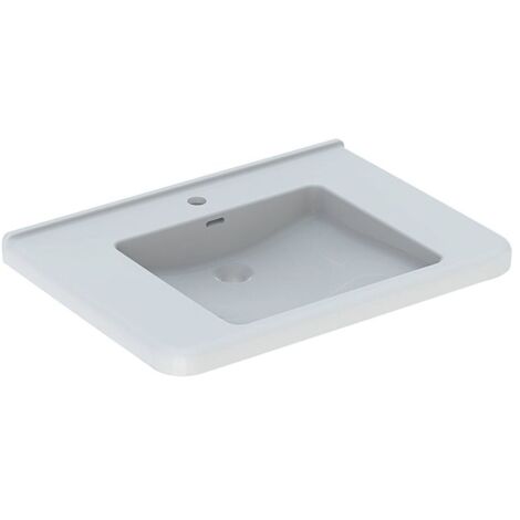 Geberit Renova Comfort Square Waschtisch barrierefrei, Breite 75cm, Tiefe 55cm, Hahnloch mittig, Überlauf sichtbar, Weiß