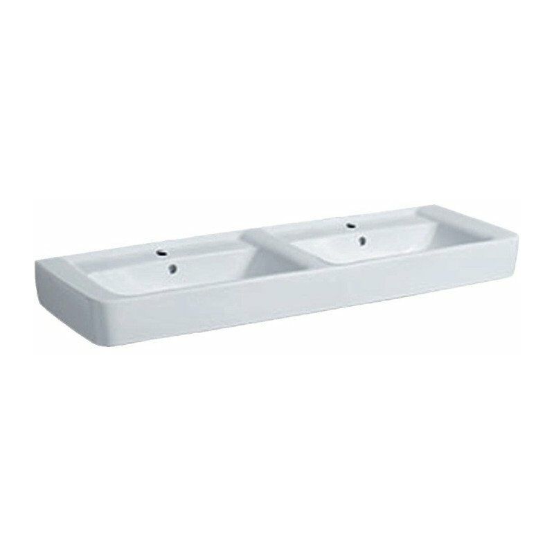 

Lavabo doble Geberit Renova Plan, 130x48cm, orificio para grifo central, blanco