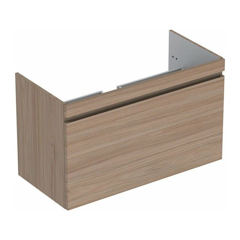 

Mueble bajo lavabo para mueble Geberit Renova Plan, con un cajón y un cajón inglés: Ancho 98,8cm, Alto 58,5cm, Fondo 47,3cm, Olmo / Lámina decorativa