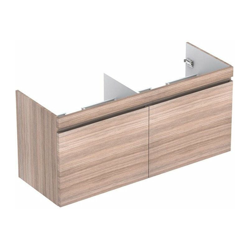 

Mueble bajo para lavabo doble para mueble Geberit Renova Plan, con dos cajones y dos cajones ingleses: Ancho 129cm, Alto 58,5cm, Fondo 47,3cm, Olmo /