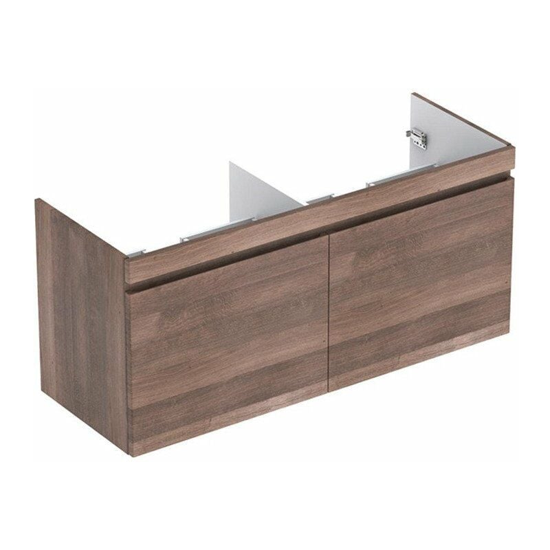 

Mueble bajo para lavabo doble para mueble Geberit Renova Plan, con dos cajones y dos cajones ingleses: Ancho 129cm, Alto 58,5cm, Fondo 47,3cm, Roble