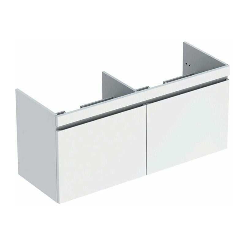 

Mueble bajo para lavabo doble para mueble Geberit Renova Plan, con dos cajones y dos cajones ingleses: Ancho 129cm, Alto 58,5cm, Fondo 47,3cm, Blanco