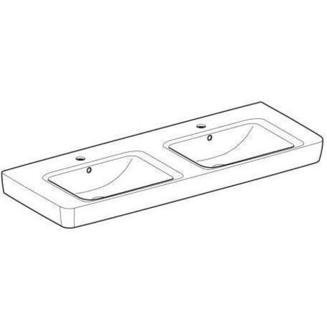 Geberit Renova Plan, Doppelwaschtisch, 130x48 cm, 1 Hahnloch, mit
