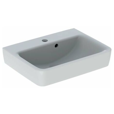Geberit Renova Plan Handwaschbecken, mit asymmetrischen Überlauf, 50 cm Ohne Beschichtung Mit Überlauf Mit 1 Hahnloch