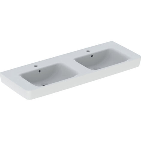 Geberit Renova Plan, lavabo double, 130x48 cm, 1 trou pour