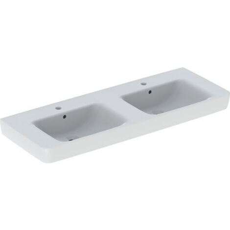 Geberit Renova Plan, lavabo double, 130x48 cm, 1 trou pour