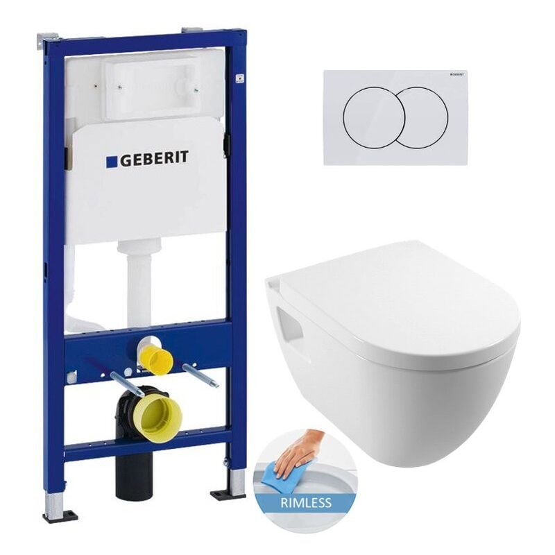 Toilet Set Duofix UP100 support frame + Serel sm softclose seat and SM26 bowl + White plate (39186rimless-GEB1) - Geberit