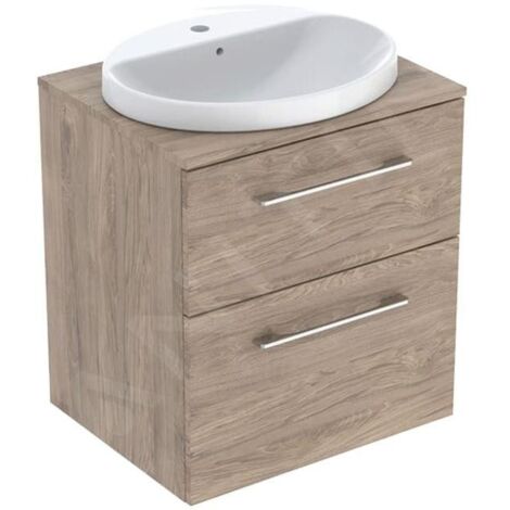 Geberit Selnova Square - Meuble avec lave-mains, 59 x 50 x 70 cm, 2 tiroirs, noix de hickory 502.870.00.1