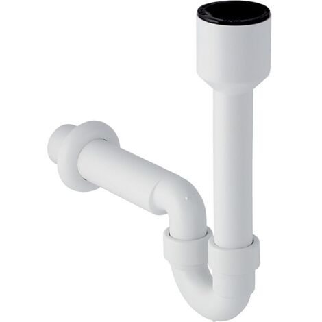 Geberit Siphon Rohrbogengeruchsverschluss für Ausgussbecken, Wandrosette, Abgang horizontal Außendurchmesser 50mm, Alpinweiß