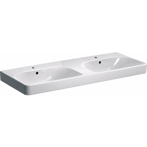 KERAMAG Geberit Smyle Square - Double lavabo 120x48 cm, avec trop-plein, 2 trous pour robinetterie, blanc 500.223.01.1