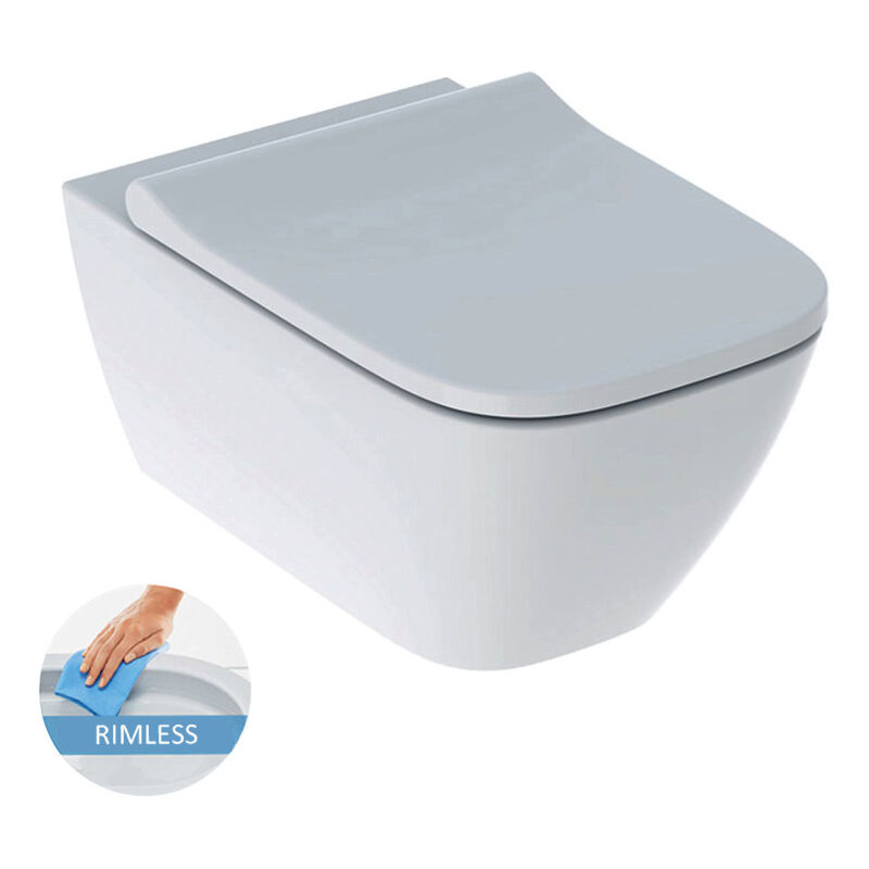 Smyle Square wall-hung Rimfree wc with invisible fixings, shrouded , with soft close seat - Geberit