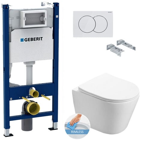 Geberit Toilet Frame + Swiss Aqua Technologies Infinitio toilet + White Flush Plate (INFINITIOGEB3)