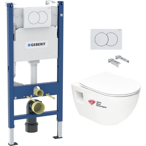 Geberit Toilet Frame + Swiss Aqua Technologies rimless bowl + SoftClose seat + White plate (PROJECTGEB3)