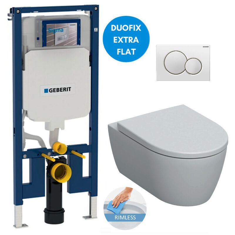 Geberit Toilet Set Duofix extra-flat support frame + Geberit iCon rimless toilet + Softclose seat + White plate (SLIM-iCon-B)