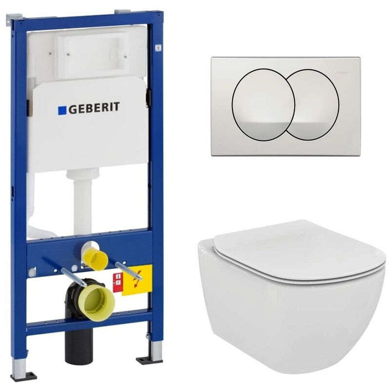 Toilet set duofix UP100 + Ideal Standard Tesi Aquablade toilet bowl + Delta20 white flush plate (SETUP100-AQUA1) - Geberit