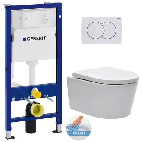 Geberit UP100 Support Frame + White Delta01 Flush Plate + SAT Rimless Toilet + Invisible Fixings (SATrimlessGeb1)