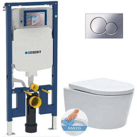 Geberit UP720 extra-flat frame + SATrimless toilet + Softclose seat + Gloss chrome flush plate (SLIM-SATrimless-N)