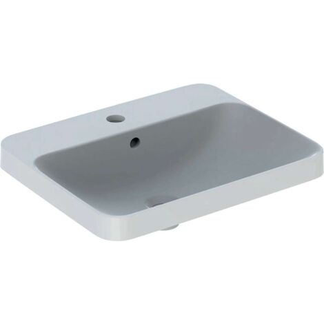 Geberit VariForm lavabo encastrable rectangular, con plataforma para grifería, 55x45cm, orificio para grifo en el centro, Blanco