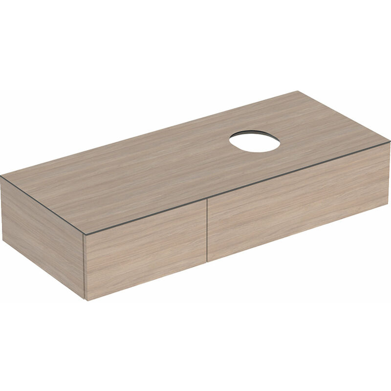 

Geberit VariForm mueble para lavabo de sobremesa, dos cajones, espacio para estantes, trampa de olores, ancho 120 cm, roble / textura de madera