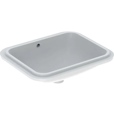 Geberit – Vasque à encastrer 580x490 mm – Céramique sanitaire blanche – Rectangulaire avec trop-plein – Pour montage par le bas