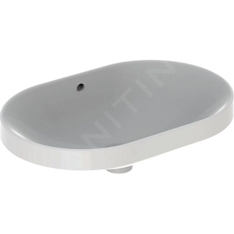 Geberit – Vasque à encastrer 600x400 mm – Céramique sanitaire blanche – Trop-plein visible – Forme ovale – Semi-encastrable