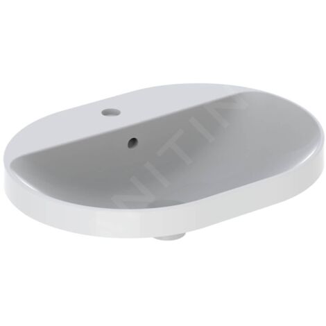 Geberit – Vasque à encastrer oblongue 60x45cm en céramique blanche – Plage de robinetterie avec trop-plein – Semi-encastrable pour salle de bains