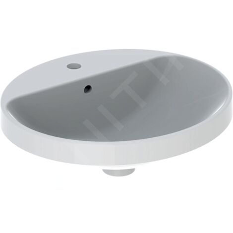 Geberit – Vasque à encastrer ovale 50x45cm en céramique blanche – Semi-encastrable avec trop-plein – Pour montage sur plan de salle de bains