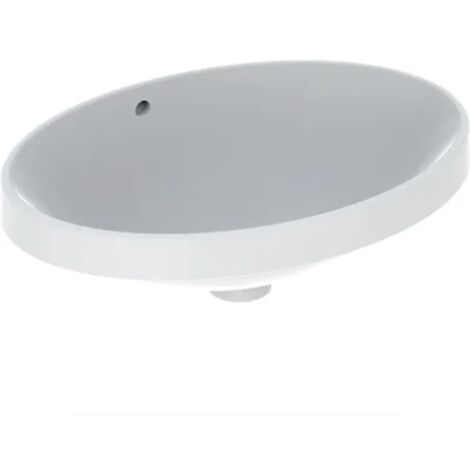 Geberit – Vasque à encastrer ovale 55x40cm – Céramique blanche – Sans trou de robinetterie – Trop-plein inclus – Montage sur plan
