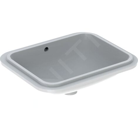 Geberit – Vasque à encastrer rectangulaire 53x44cm en céramique blanche – Sans trou de robinetterie – Avec trop-plein – Pour montage par le bas