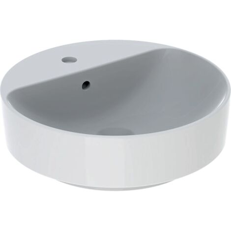 Geberit – Vasque à poser ronde 450mm en céramique blanche – Trou de robinetterie central – Débordement intégré – Installation sur meuble