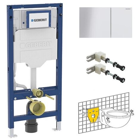 Geberit WC-Element Duofix SIGMA 112 cm + SIGMA70 Platte weiß + Wandhalter + Gratis Schallschutzset
