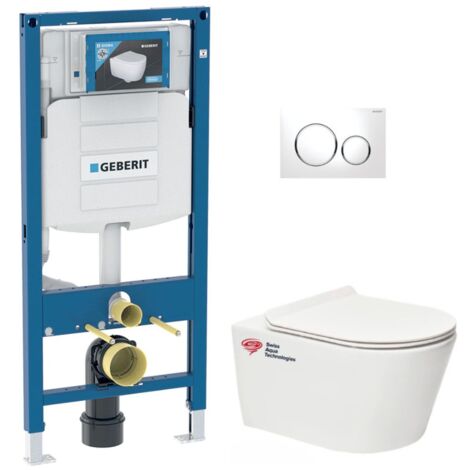 Geberit WC-Pack Vorwandelement Geberit Duofix +SAT Brevis Wand-WC ohne Spülrand + Ultradünner Softclose-Sitz + Betätigungsplatte