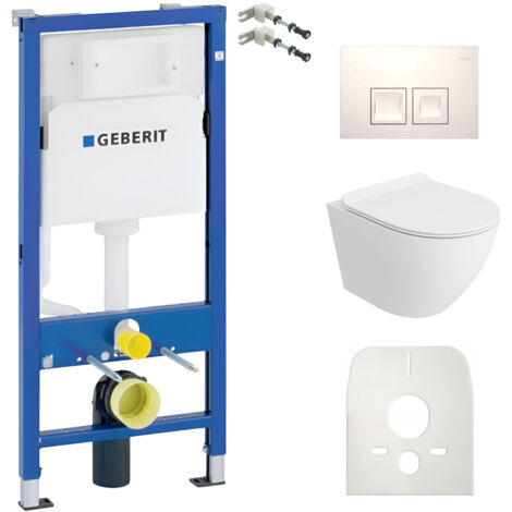 GEBERIT WC Set mit Vorwandelement, Wand-WC und Spülknopf