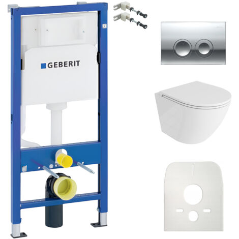 GEBERIT WC Set mit Vorwandelement, Wand-WC und Spülknopf