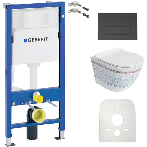 GEBERIT WC Set mit Vorwandelement, Wand-WC und Spülknopf