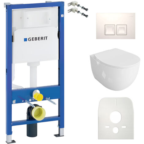 GEBERIT WC Set mit Vorwandelement, Wand-WC und Spülknopf