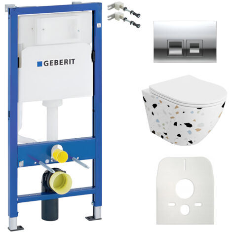 GEBERIT WC Set mit Vorwandelement, Wand-WC und Spülknopf