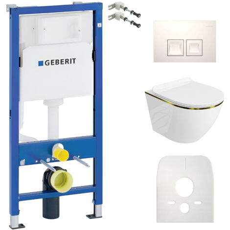 GEBERIT WC Set mit Vorwandelement, Wand-WC und Spülknopf