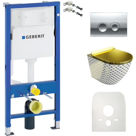GEBERIT WC Set mit Vorwandelement, Wand-WC und Spülknopf