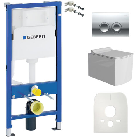 GEBERIT WC Set mit Vorwandelement, Wand-WC und Spülknopf